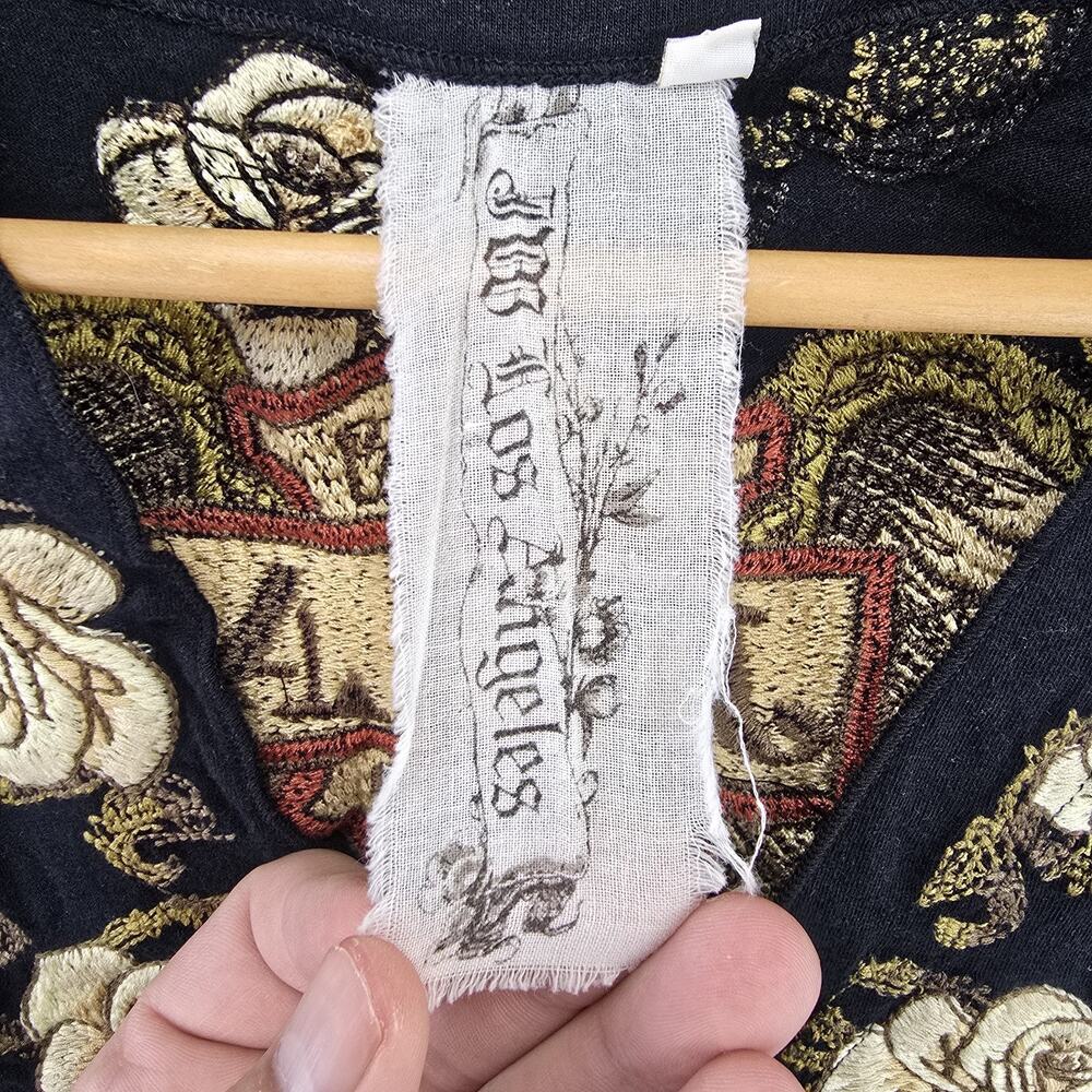 Johnny Was JWLA Embroidered Tunic Top Small Black Born Fee Floral Wings - Picture 5 of 13